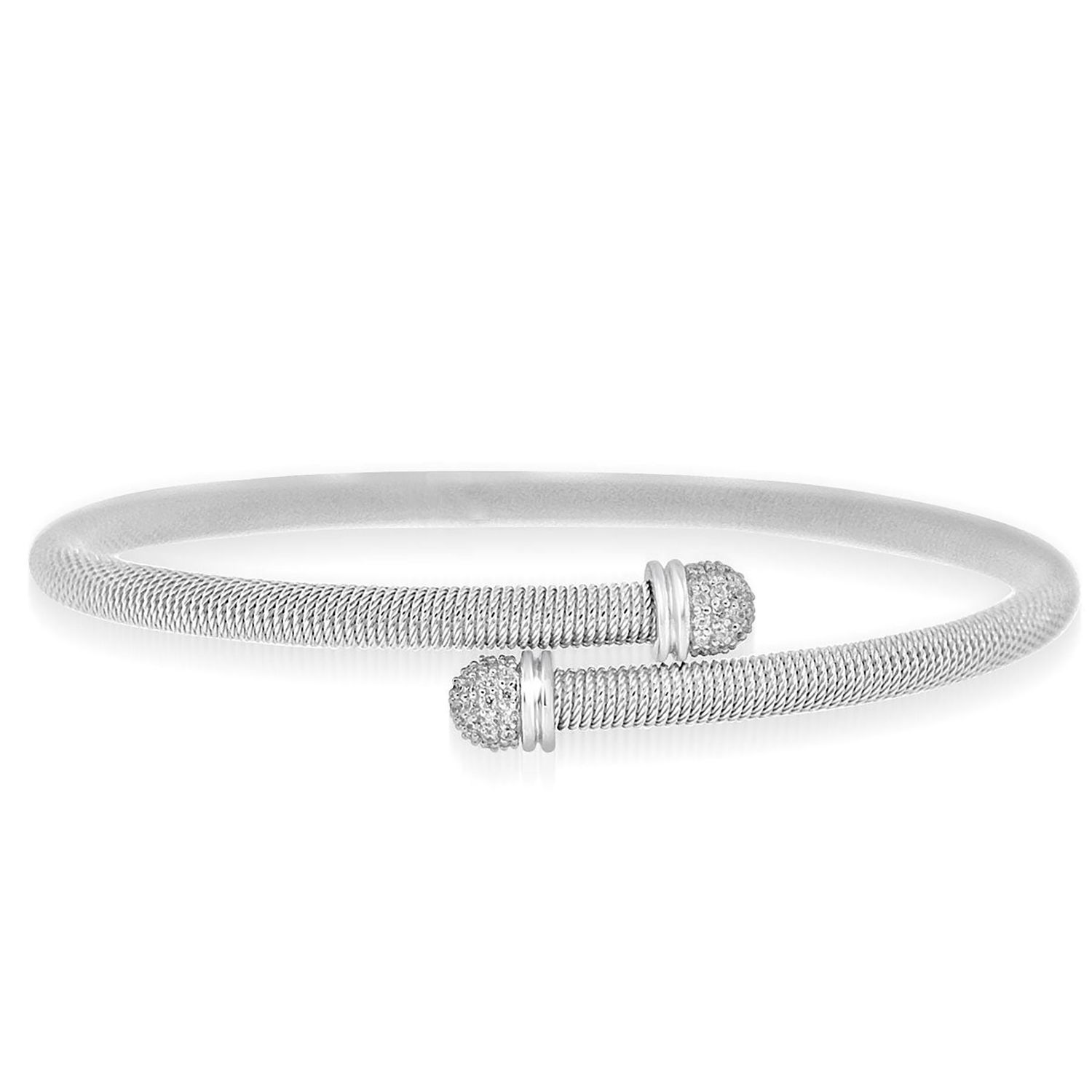 Dazzlers Sterling Silver Rhodium Plated and CZ Diamond Tip Bangle, MPN: DAB-186