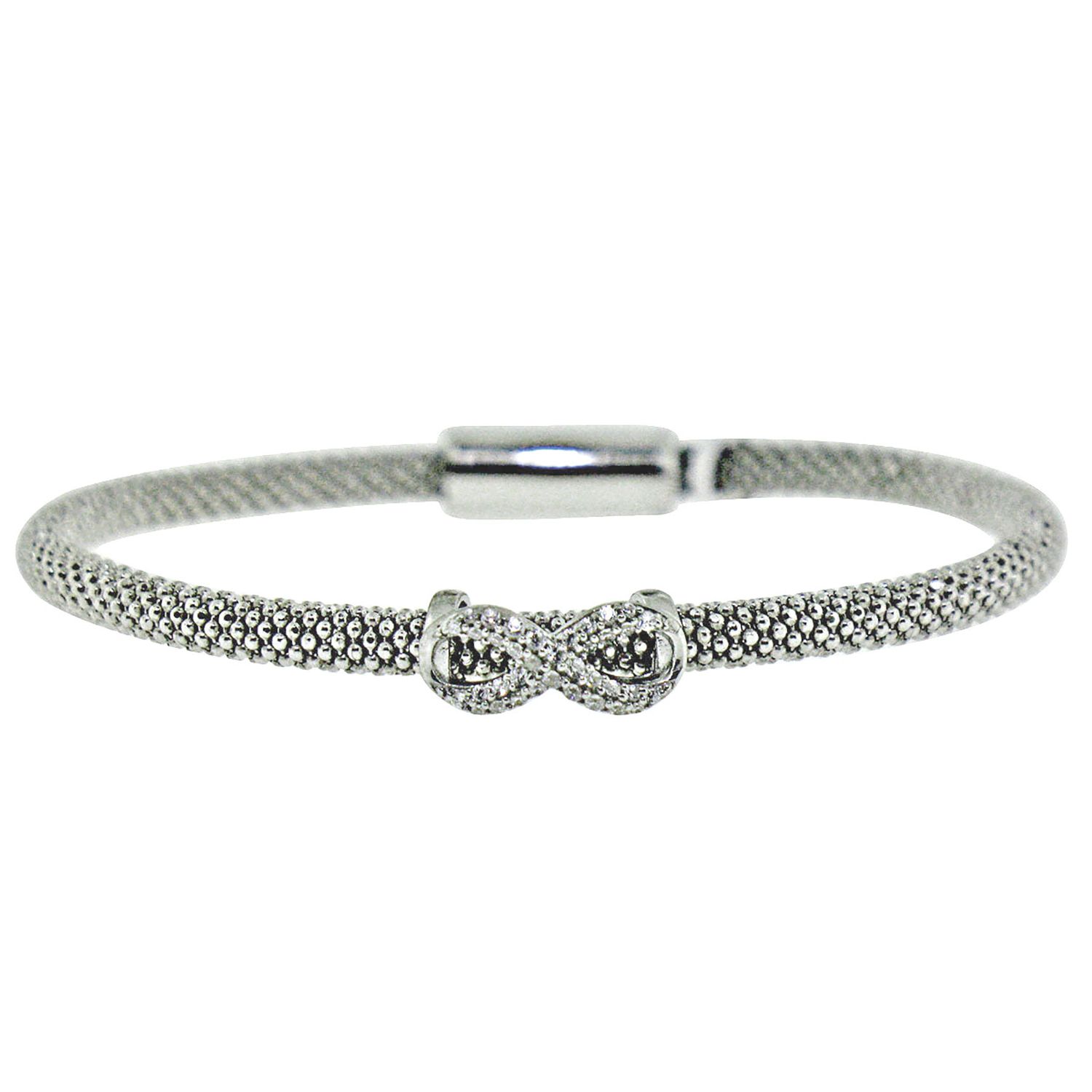 Dazzlers Sterling Silver Rhodium Plated with CZ Diamond Infinity Mesh Italian Bangle, MPN: DAB-195