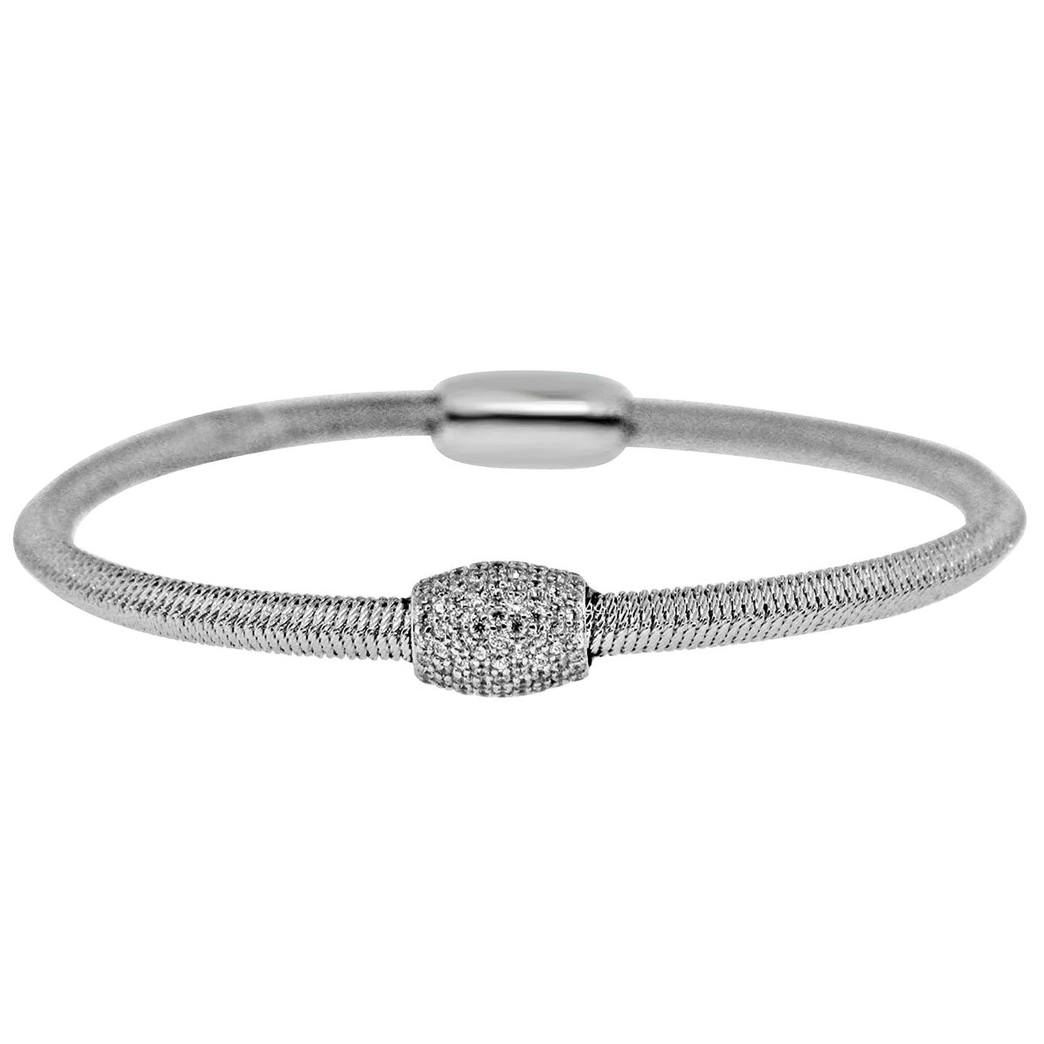 Dazzlers Sterling Silver Rhodium Plated and CZ Diamond Station Italian Wire Bangle, MPN: DRB-556