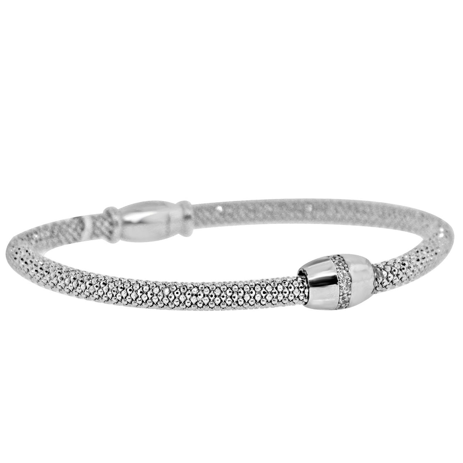 Dazzlers Sterling Silver Rhodium Plated and CZ Diamond Barrel Bangle, MPN: DEB-110