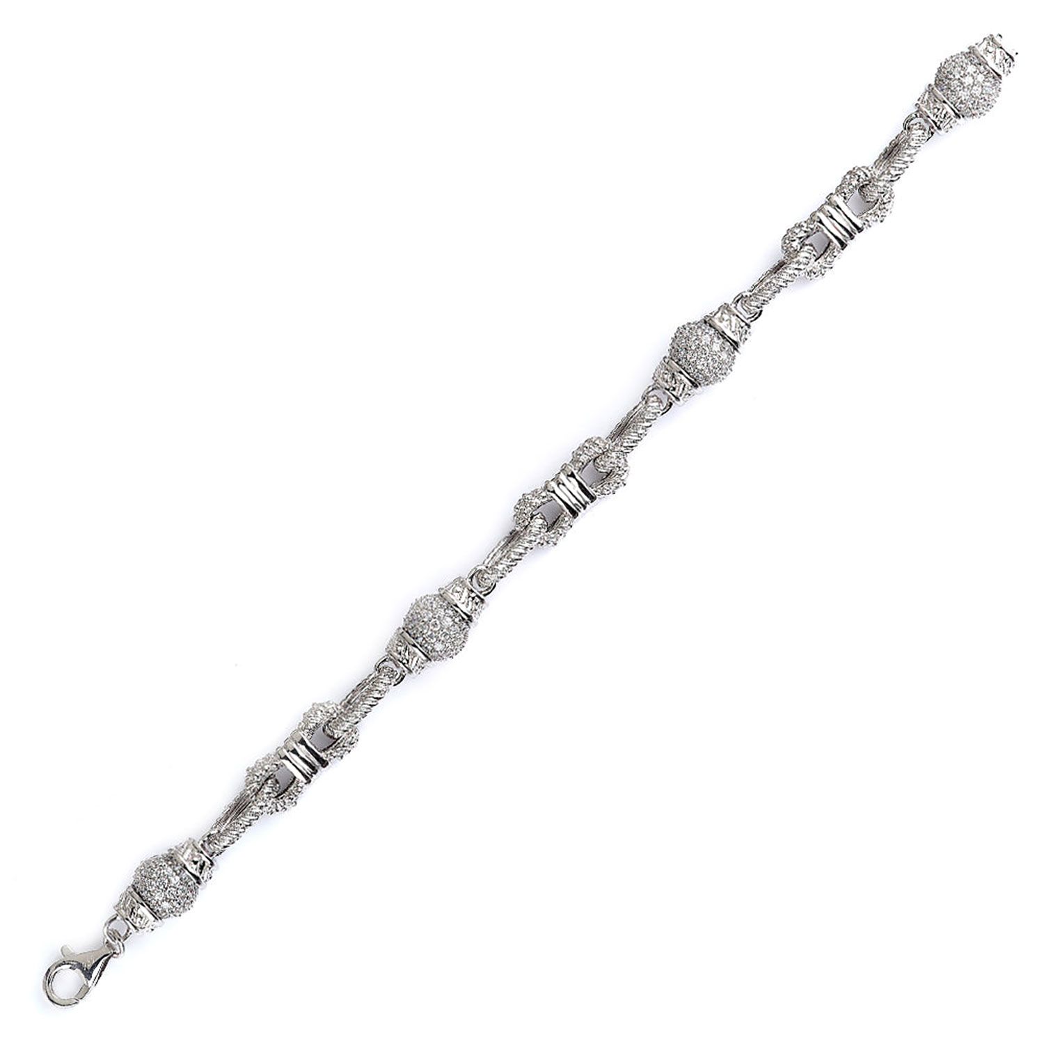 Dazzlers Sterling Silver Rhodium Plated with CZ Diamond Shackle &amp; Crystal Ball Bracelet, MPN: DCB-95