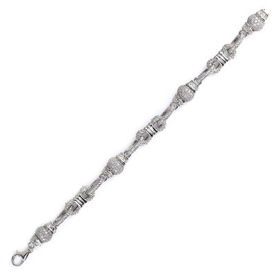 Dazzlers Sterling Silver Rhodium Plated with CZ Diamond Shackle &amp; Crystal Ball Bracelet, MPN: DCB-95
