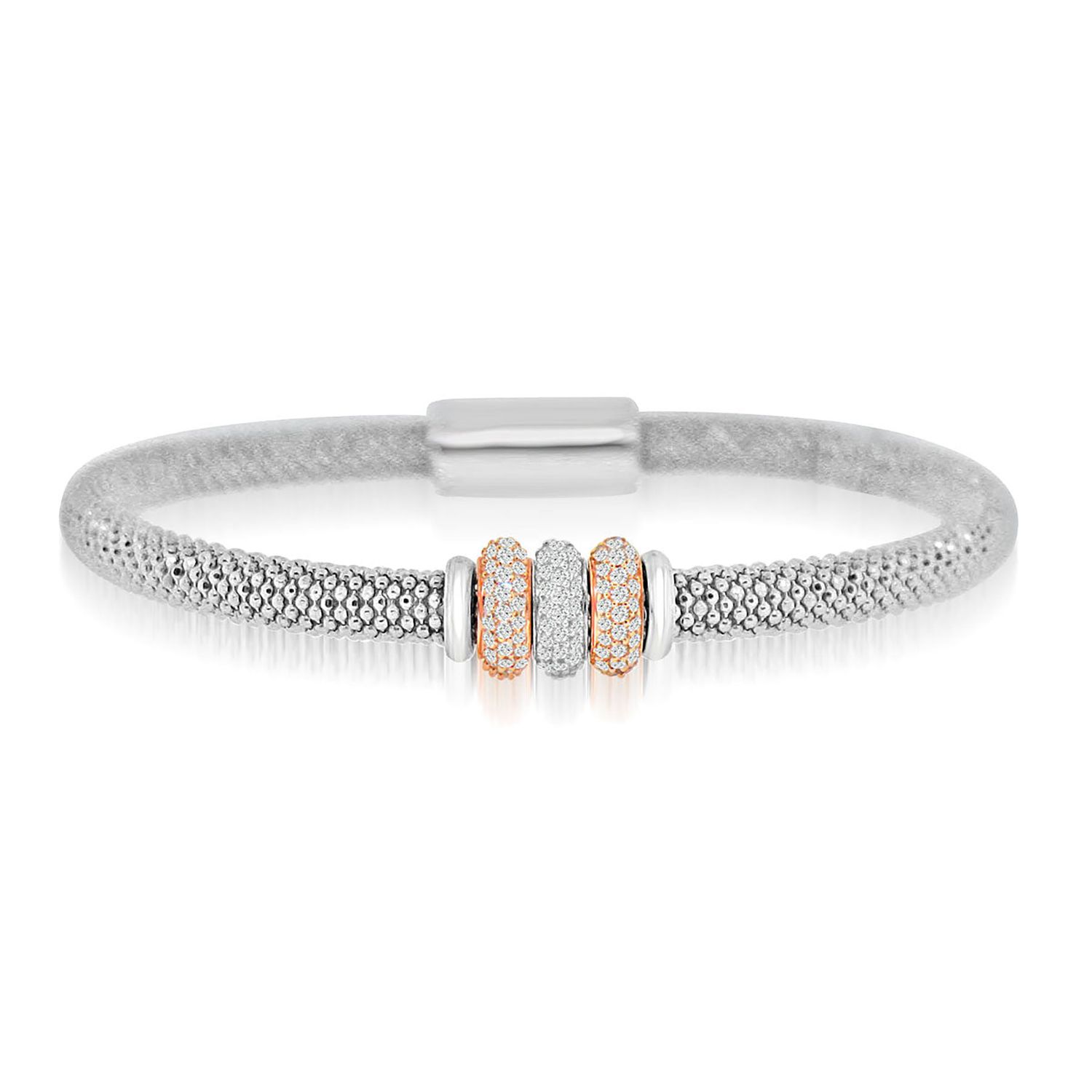 Dazzlers Sterling Silver Rhodium 3 CZ Diamond Disc Bangle, MPN: DAB-183WP