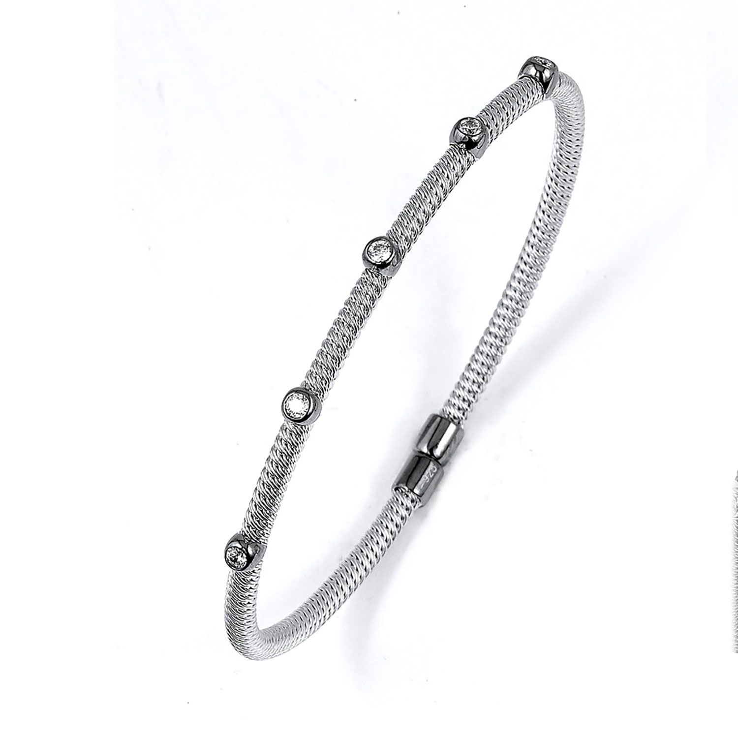 Dazzlers Sterling Silver Rhodium Plated and 5 Rows Of CZ Diamond Bangle, MPN: DRB-514