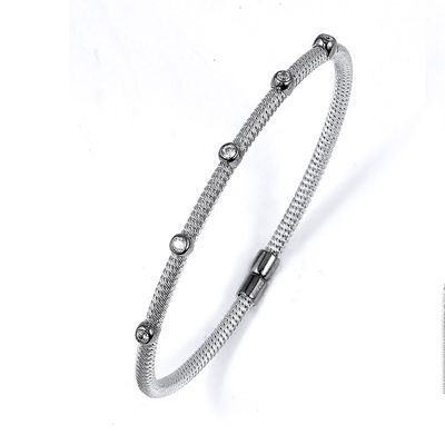 Dazzlers Sterling Silver Rhodium Plated and 5 Rows Of CZ Diamond Bangle, MPN: DRB-514