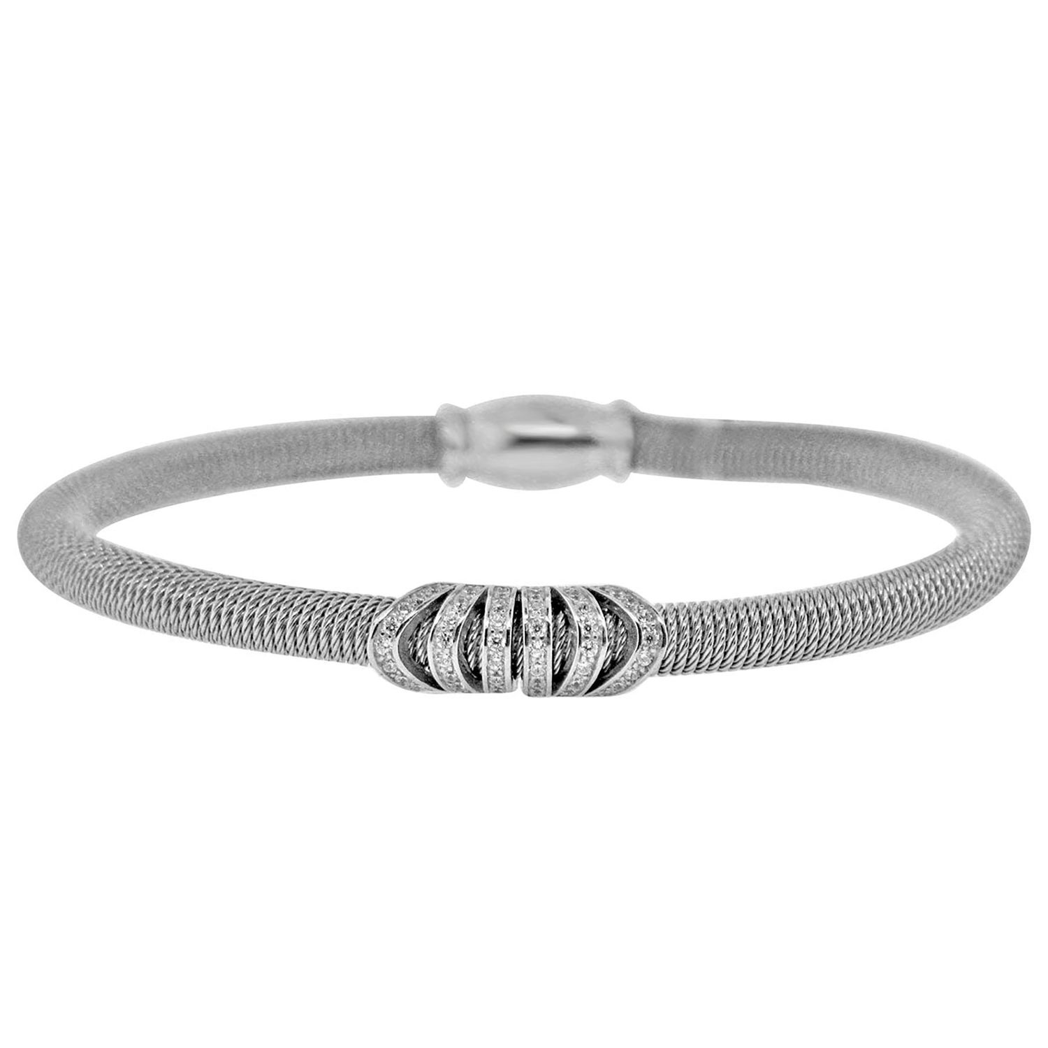 Dazzlers Sterling Silver Rhodium Plated and CZ Diamond Italian Wire Bangle, MPN: DEB-102