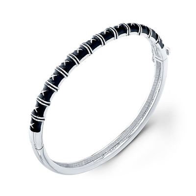 Dazzlers Sterling Silver Rhodium Plated and Enameled Bangle, MPN: DBB45BK
