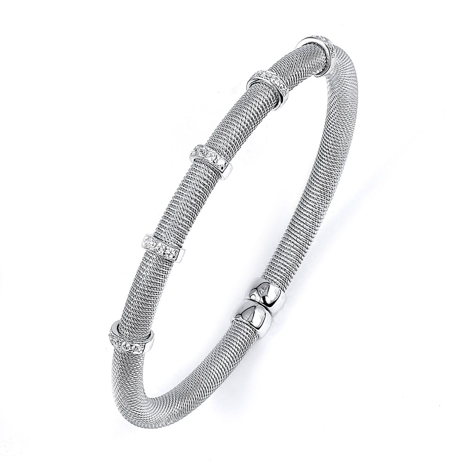 Dazzlers Sterling Silver Rhodium Plated and 5 Stations Of CZ Diamond Bangle, MPN: DRB-509