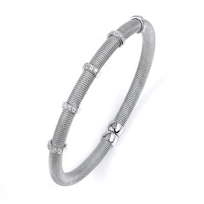 Dazzlers Sterling Silver Rhodium Plated and 5 Stations Of CZ Diamond Bangle, MPN: DRB-509