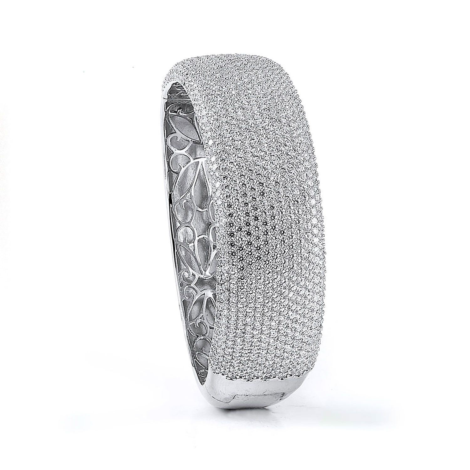 Dazzlers Sterling Silver Rhodium Plated and Micro-Pave CZ Diamond Bangle, MPN: DCB-85