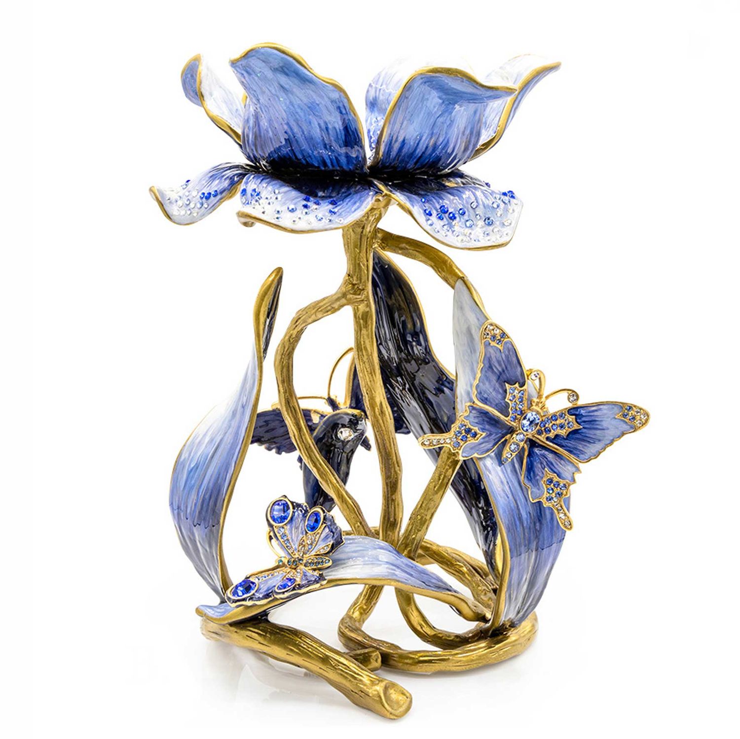 Jay Strongwater Meredith Floral 9 Inch Pillar Candle Holder Blue, MPN: SDH2371-284, UPC: 8485100460…