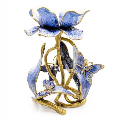 Jay Strongwater Meredith Floral 9 Inch Pillar Candle Holder Blue, MPN: SDH2371-284, UPC: 8485100460…