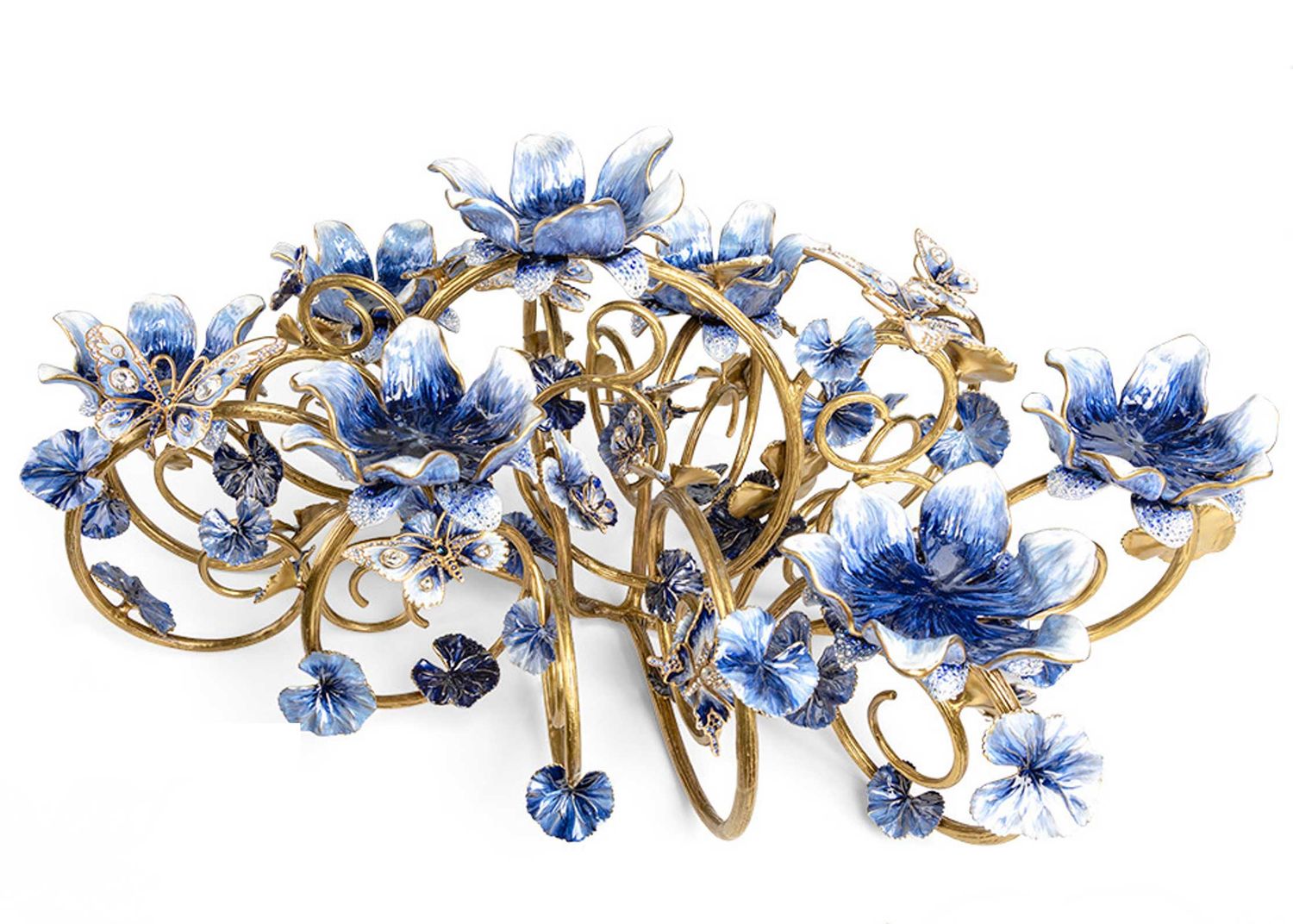 Jay Strongwater Claudine Floral &amp; Butterfly Candelabra Blue, MPN: SDH2366-284, UPC: 848510046060