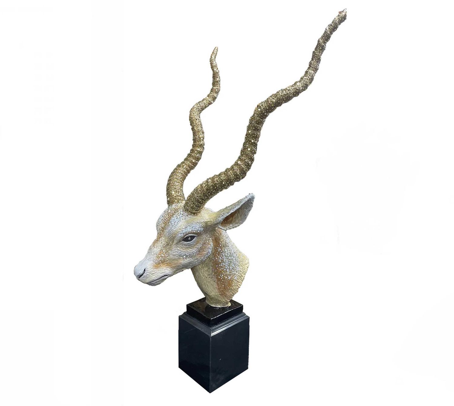 Jay Strongwater White and Gold Antelope Objet-Black Marble Base, MPN: SDH1966-480, UPC: 848510042239