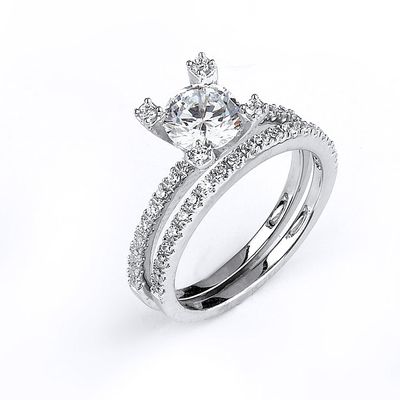 Dazzlers Sterling Silver Rhodium Plated and CZ center stone Wedding Set, MPN: DCR-171