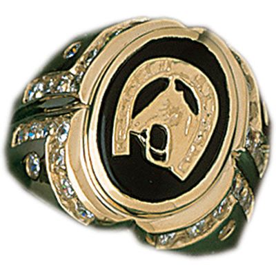 Dazzlers 14k Yellow Gold Horseshoe with a Horse Onyx Ring, MPN: DZ-14649-8
