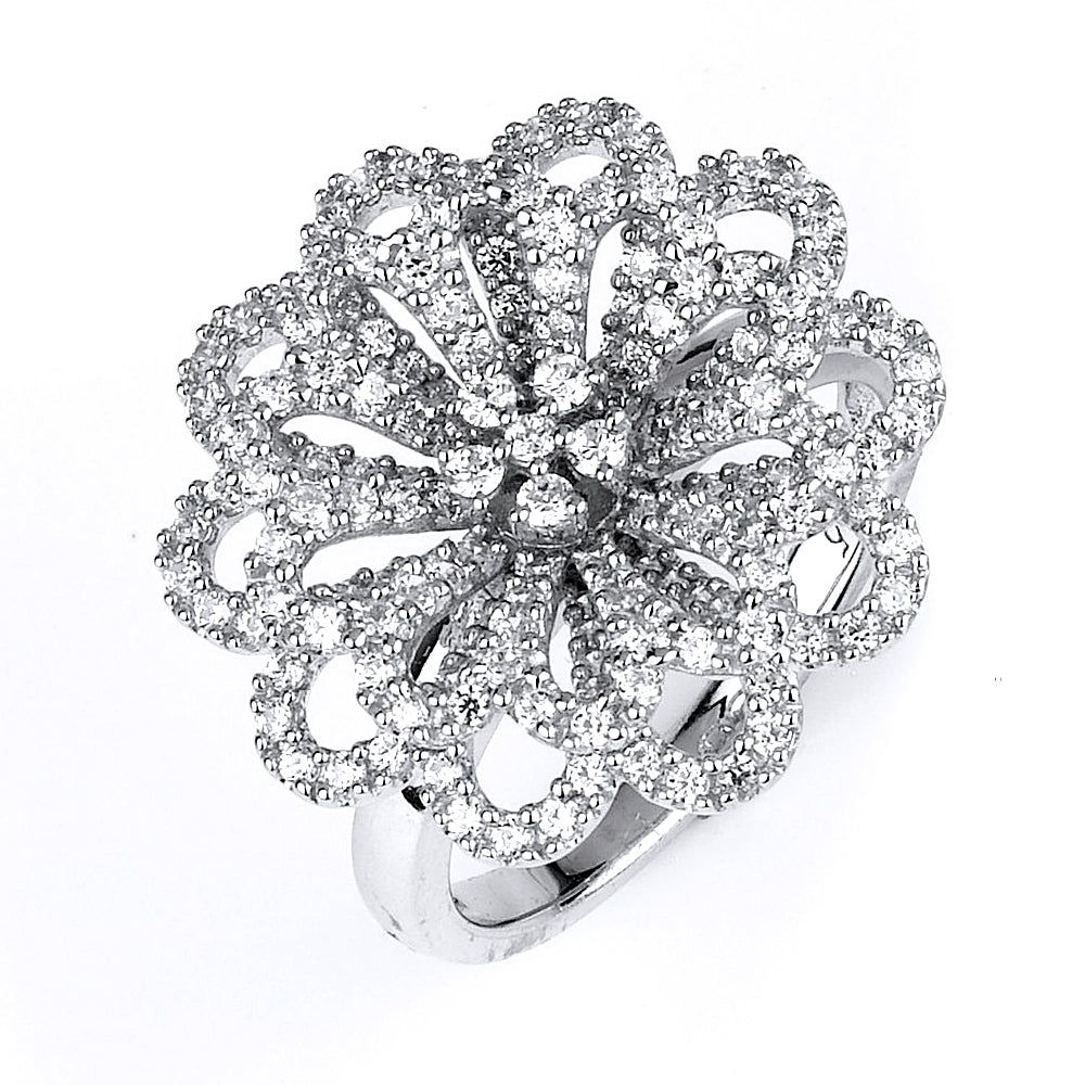 Dazzlers Sterling Silver Rhodium Plated and CZ Flower Ring, MPN: DCR-246