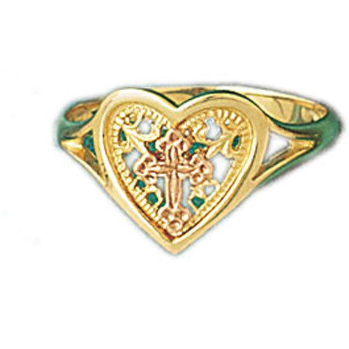 Dazzlers 14k Yellow Gold Cross and Heart Ring, MPN: DZ-14190