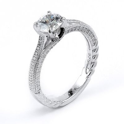Dazzlers Sterling Silver Rhodium Plated and round CZ Engagement Ring, MPN: DMR-212