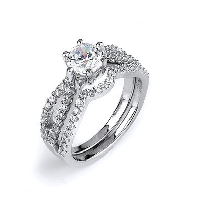 Dazzlers Sterling Silver Rhodium Plated and CZ Split Shank Engagement Ring, MPN: DCR-172