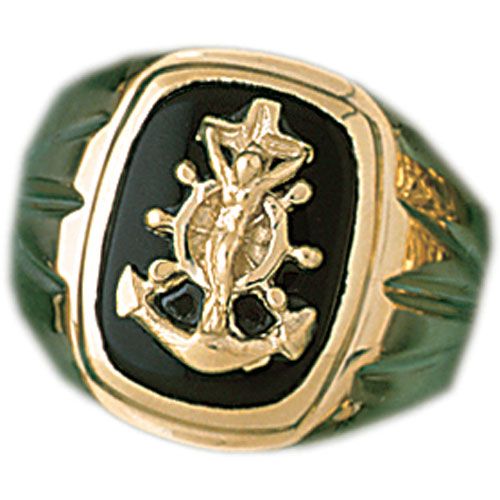Dazzlers 14k Yellow Gold Virgin Mary Onyx Ring, MPN: DZ-14668-8