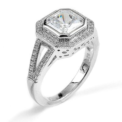 Dazzlers Sterling Silver Rhodium Plated and cushion cut CZ center stone Engagement Ring, MPN: DMR-2…