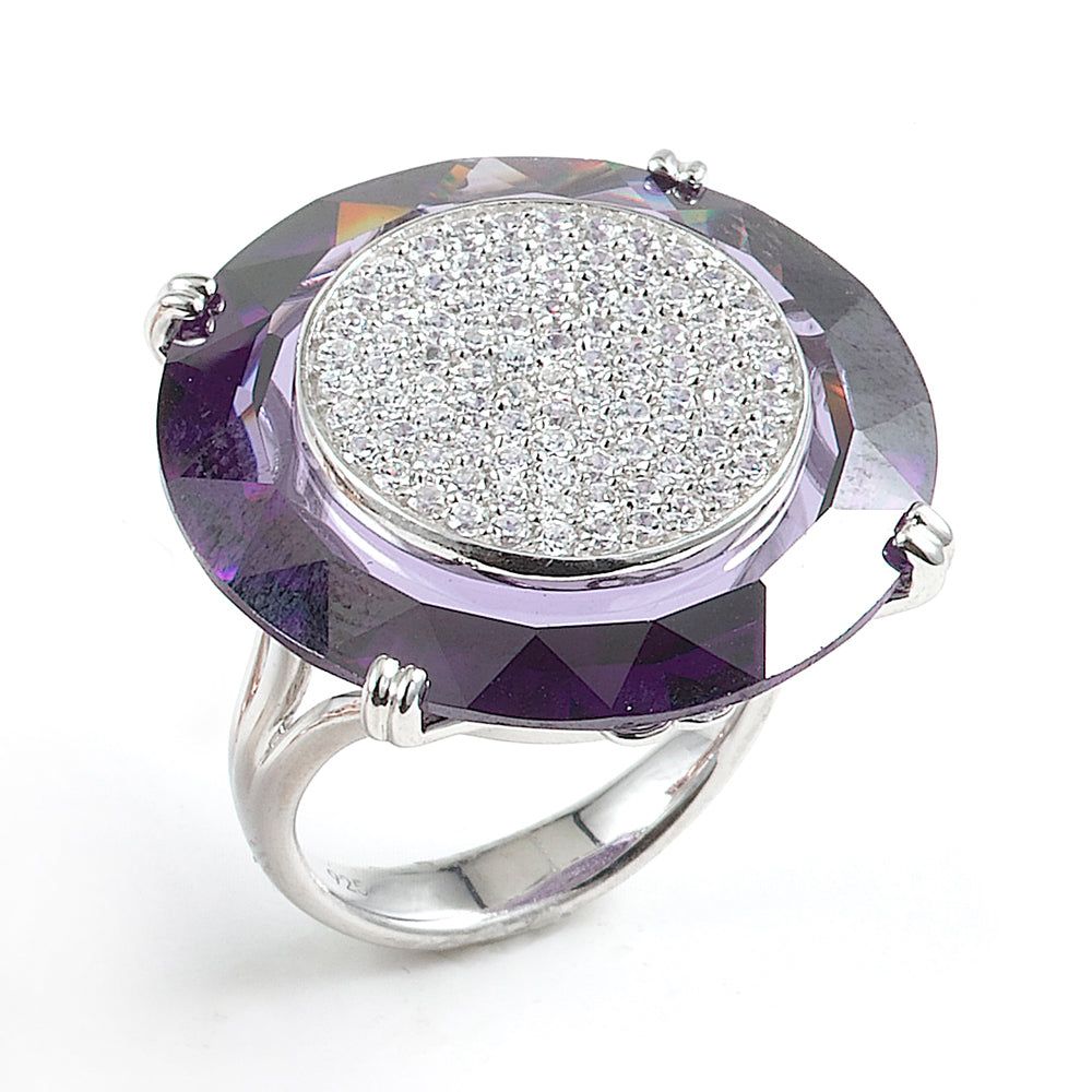Dazzlers Sterling Silver Rhodium Plated and CZ Purple Disk Ring, MPN: DCR-408