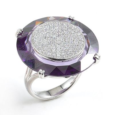 Dazzlers Sterling Silver Rhodium Plated and CZ Purple Disk Ring, MPN: DCR-408