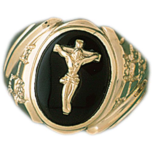 Dazzlers 14k Yellow Gold Crucifix Onyx Ring, MPN: DZ-14671-4