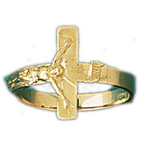 Dazzlers 14k Yellow Gold Sideway Crucifix Ring, MPN: DZ-14096