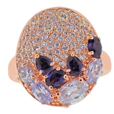 Dazzlers Sterling Silver Rose Gold Plated with Multi-Color CZ Ring, MPN: DSR-802P