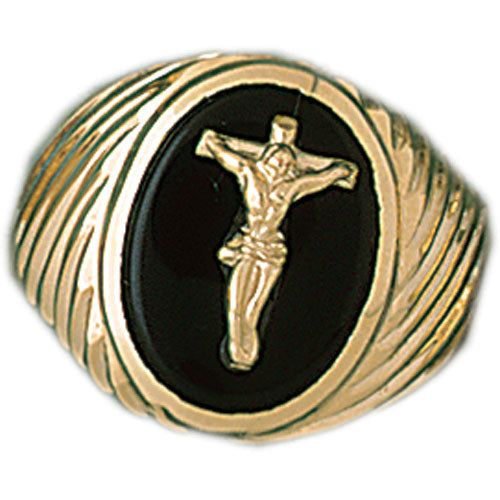 Dazzlers 14k Yellow Gold Crucifix Onyx Ring, MPN: DZ-14674-4