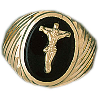 Dazzlers 14k Yellow Gold Crucifix Onyx Ring, MPN: DZ-14674-4