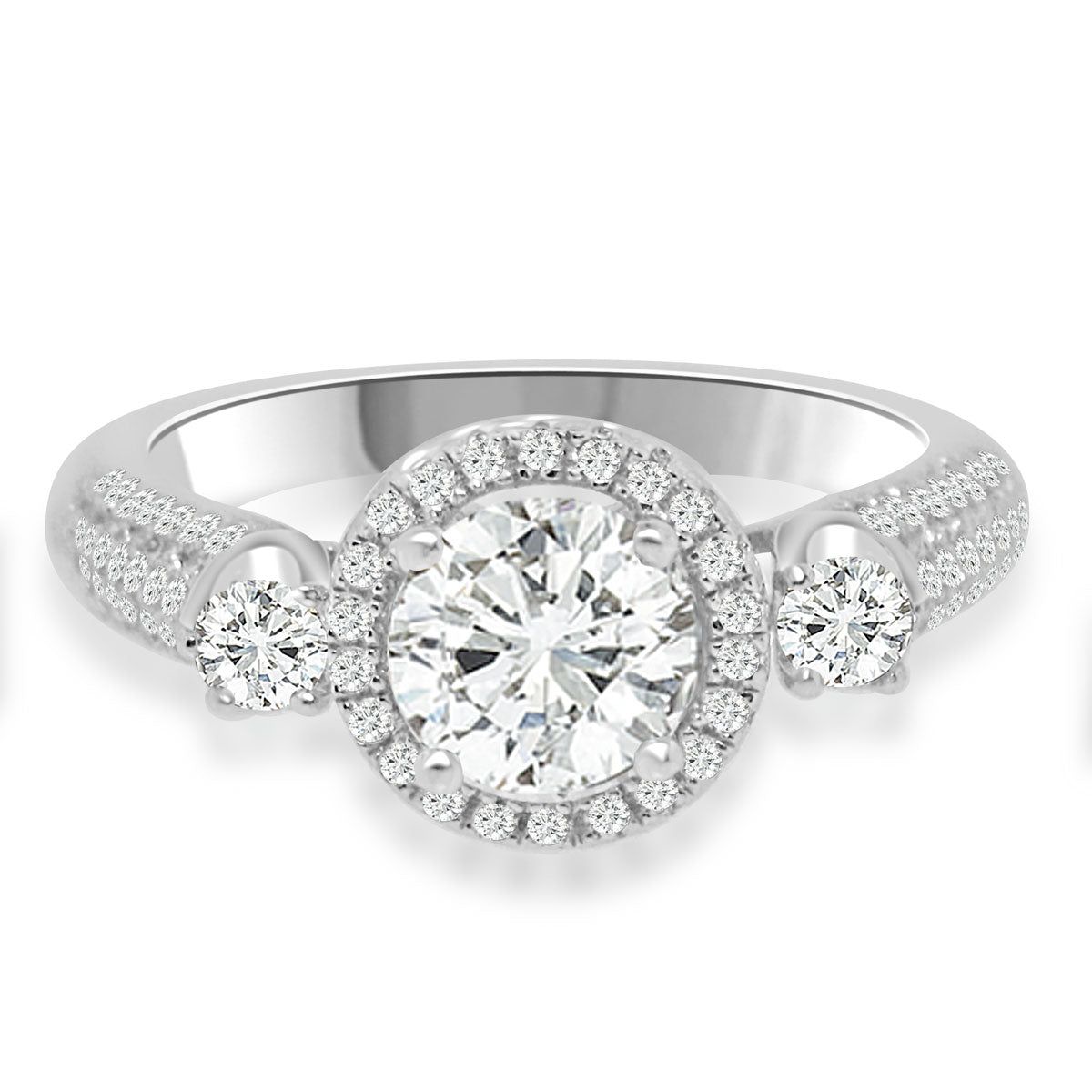 Dazzlers Sterling Silver Rhodium Plated and CZ Halo Double Shank Engagement Ring, MPN: DYR-764