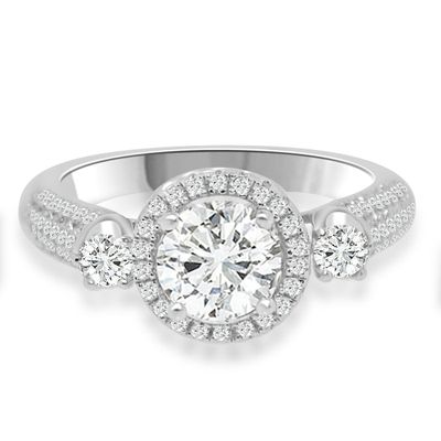 Dazzlers Sterling Silver Rhodium Plated and CZ Halo Double Shank Engagement Ring, MPN: DYR-764