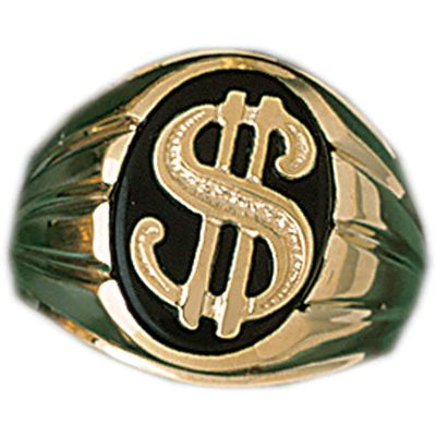 Dazzlers 14k Yellow Gold Dollar Sign Onyx Ring, MPN: DZ-14654-8