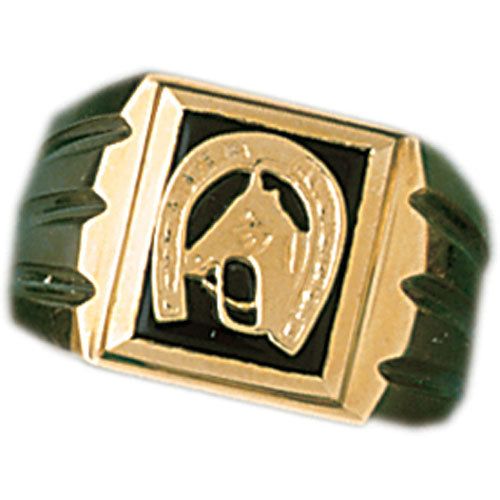 Dazzlers 14k Yellow Gold Horseshoe with a Horse Onyx Ring, MPN: DZ-14657-8