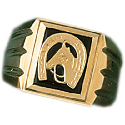 Dazzlers 14k Yellow Gold Horseshoe with a Horse Onyx Ring, MPN: DZ-14657-8