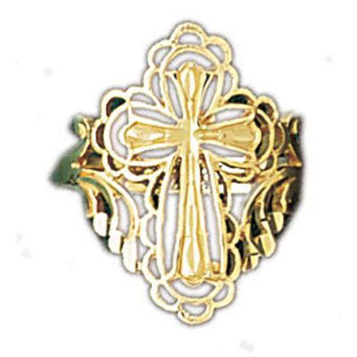 Dazzlers 14k Yellow Gold Sideway Crucifix Ring, MPN: DZ-14111