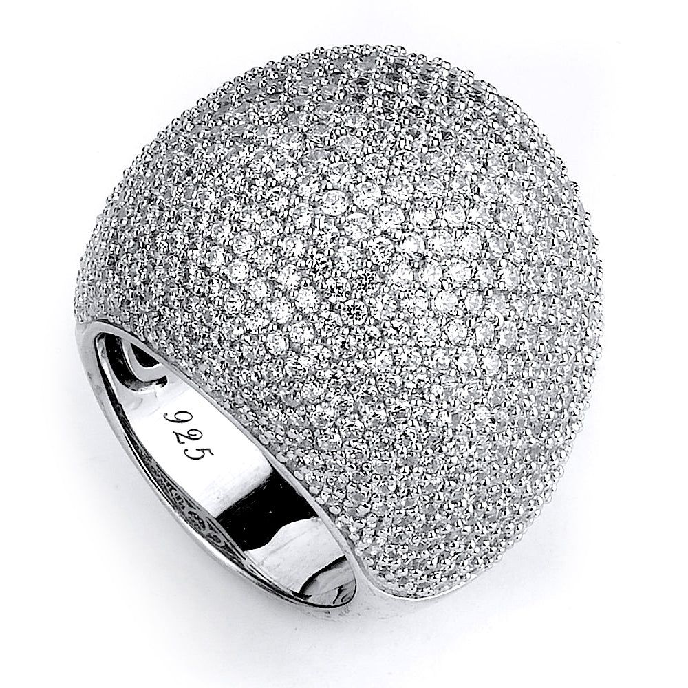 Dazzlers Sterling Silver Rhodium Plated and micro-pave CZ Dome Ring, MPN: DCR-341