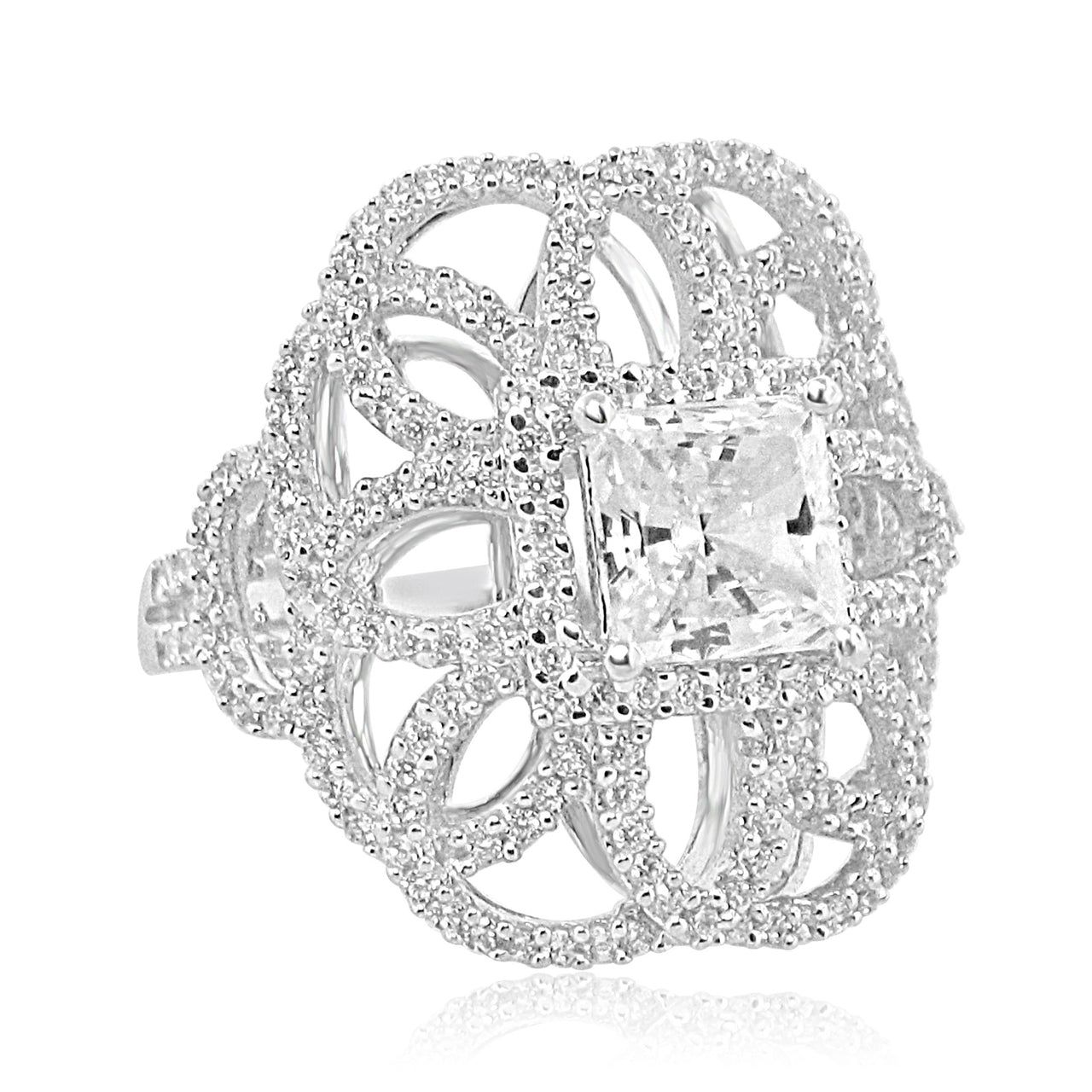 Dazzlers Sterling Silver Rhodium Plated and CZ Princess Cut Ring, MPN: DCR-162