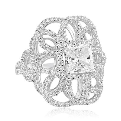 Dazzlers Sterling Silver Rhodium Plated and CZ Princess Cut Ring, MPN: DCR-162