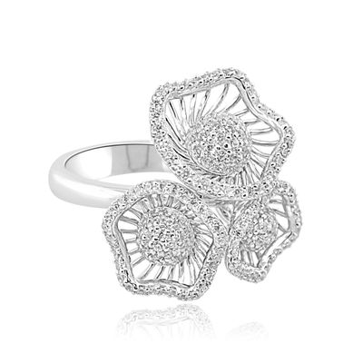 Dazzlers Sterling Silver Rhodium Plated and CZ Triple Flower Ring, MPN: DCR-471