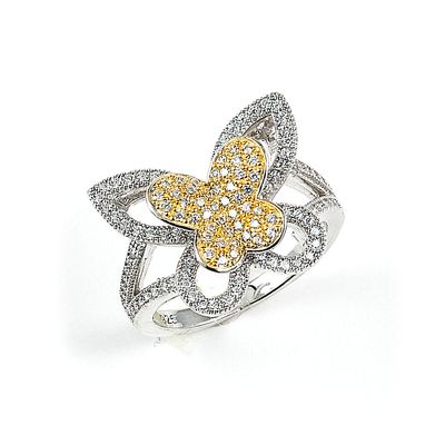 Dazzlers Sterling Silver Rhodium Plated with 14k Gold Plating and CZ Butterfly Ring, MPN: DMR-268