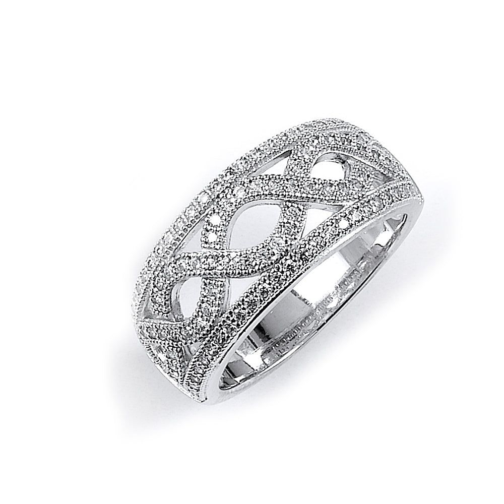 Dazzlers Sterling Silver Rhodium Plated and CZ woven Ring, MPN: DMR-269