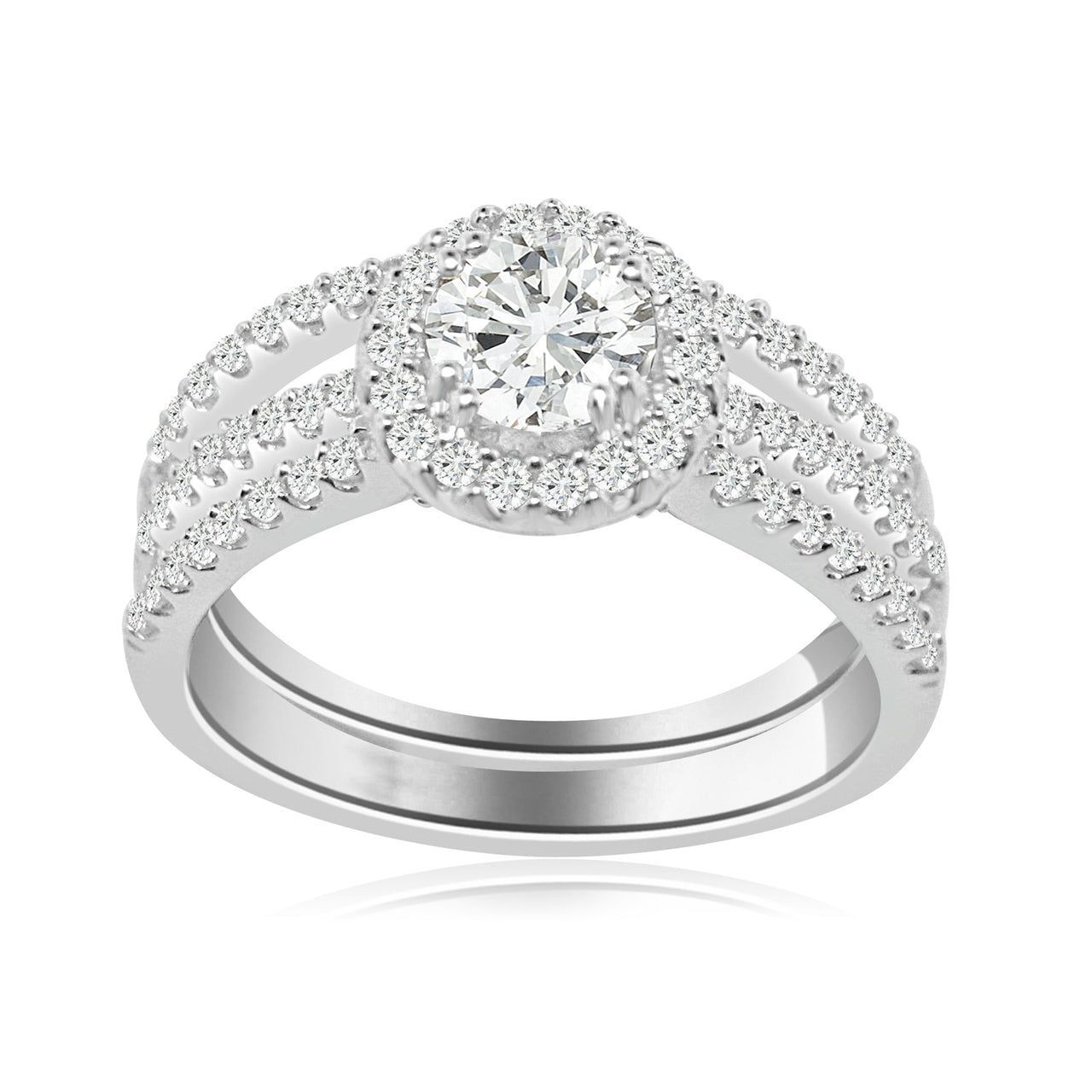 Dazzlers Sterling Silver Rhodium Plated and CZ center stone Halo Wedding Set, MPN: DCR-127