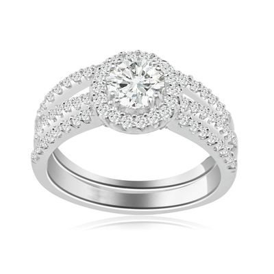 Dazzlers Sterling Silver Rhodium Plated and CZ center stone Halo Wedding Set, MPN: DCR-127