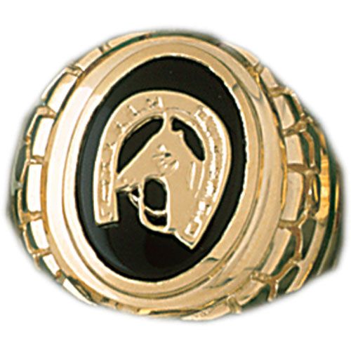 Dazzlers 14k Yellow Gold Horseshoe with a Horse Onyx Ring, MPN: DZ-14656-8
