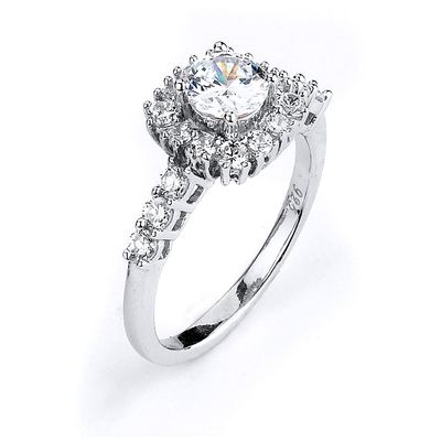Dazzlers Sterling Silver Rhodium Plated and CZ center stone Engagement Ring, MPN: DCR-124