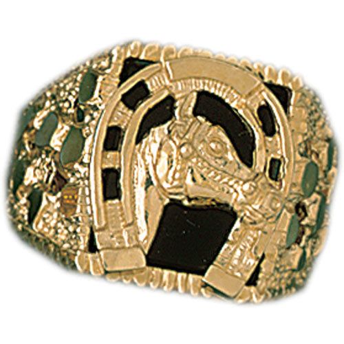 Dazzlers 14k Yellow Gold Horseshoe with a Horse Onyx Ring, MPN: DZ-14659-8